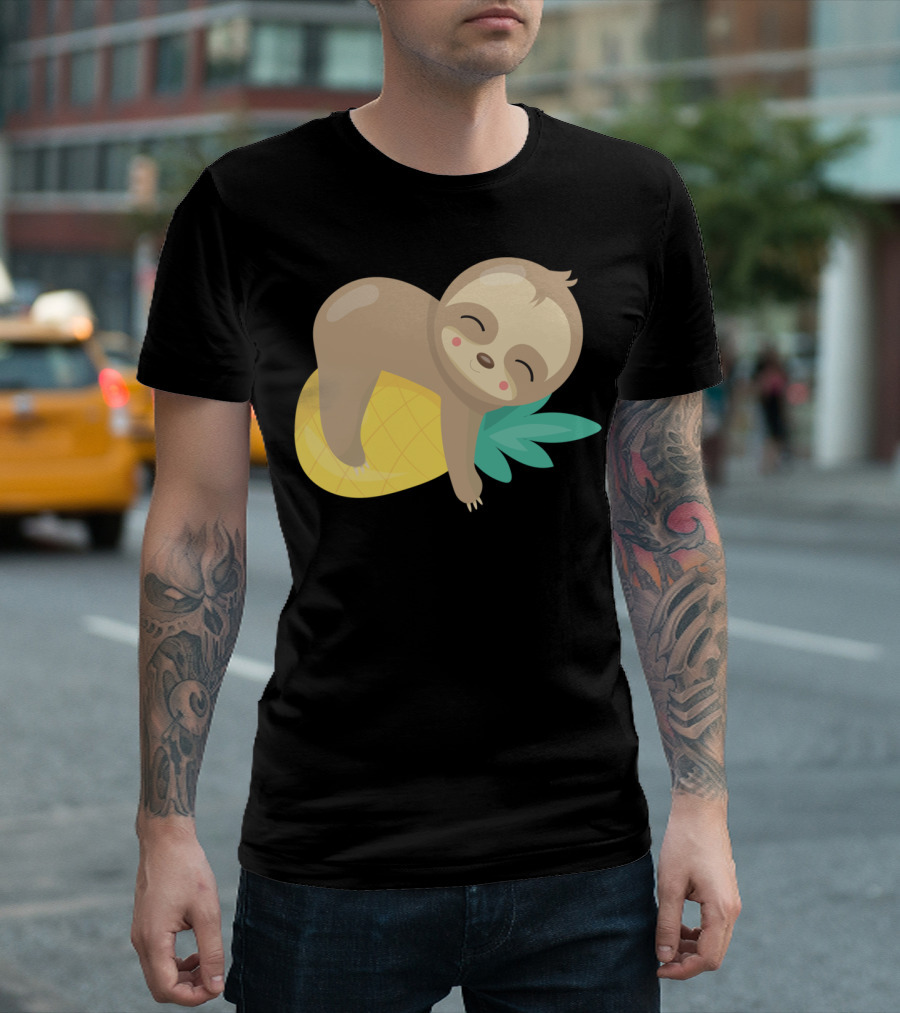 Baby Sloth Sleeping on Pineapple T-Shirt