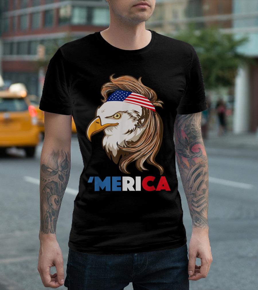 'Merca Bald Eagle Mullet American Flag Headband T-Shirt