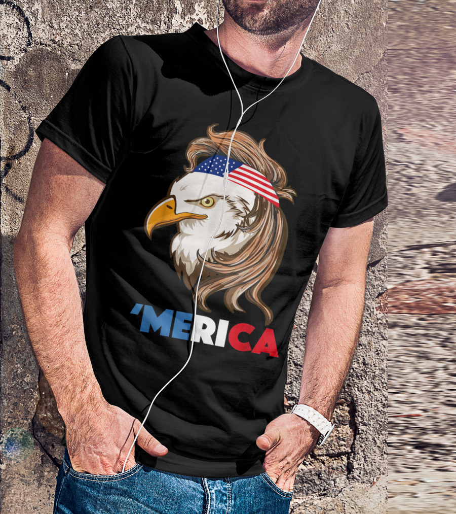 'Merca Bald Eagle Mullet American Flag Headband T-Shirt
