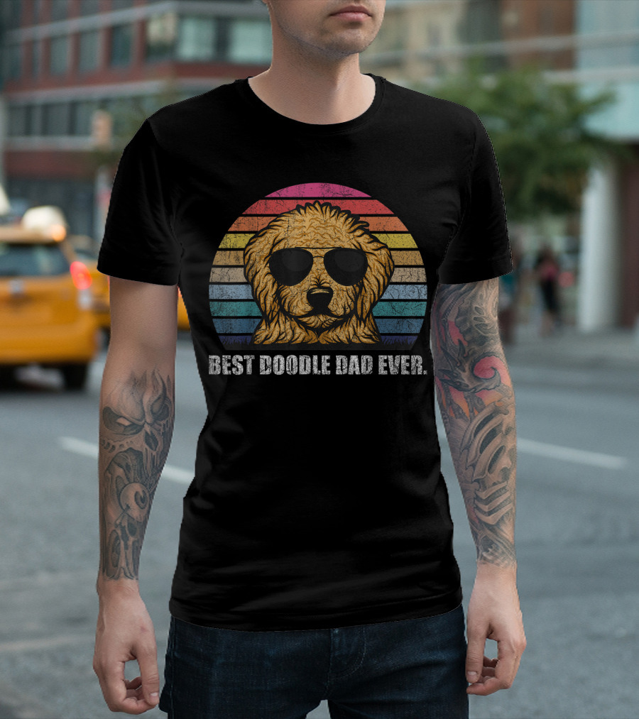 Best Doodle Dad Ever Vintage Style Retro Sunglasses Dog T-Shirt