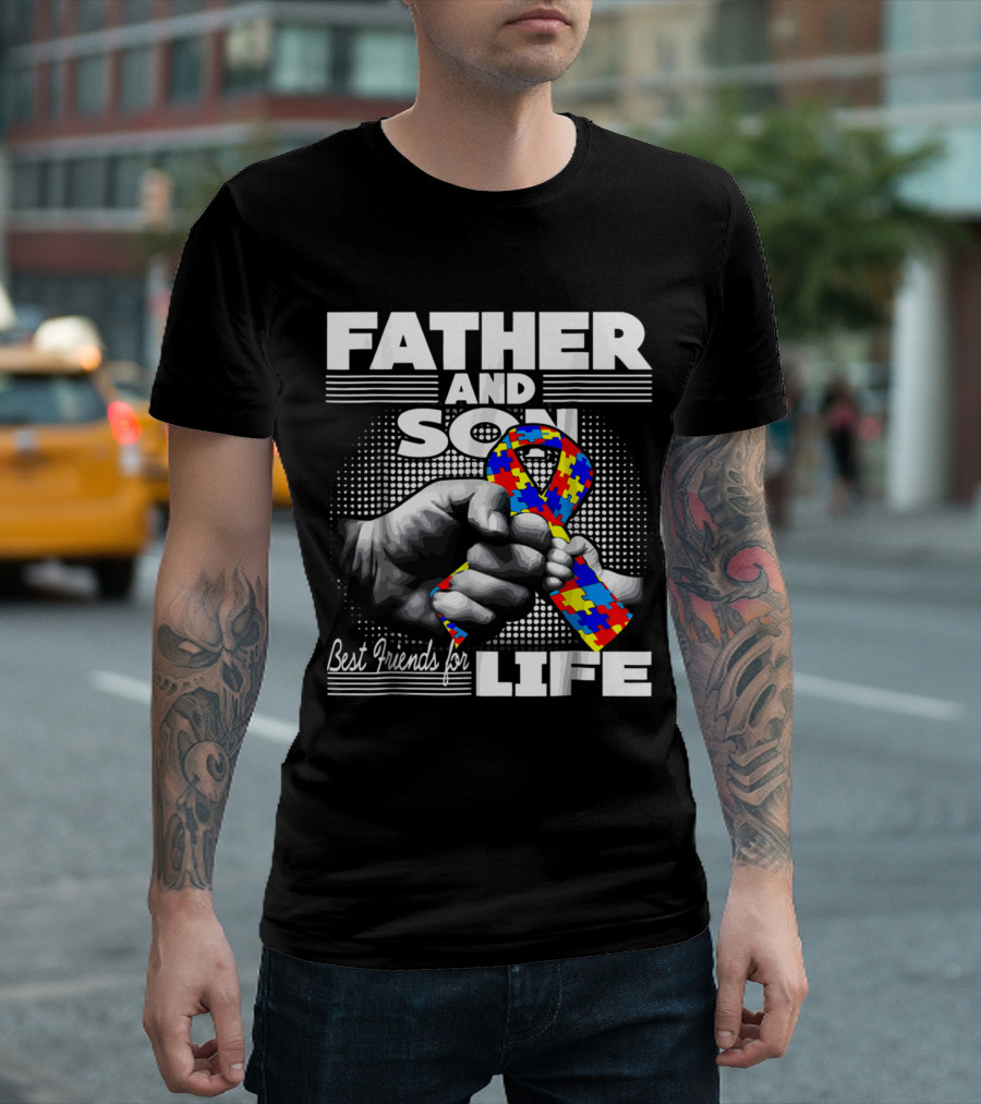 Father And Son Best Friends For Life Autism Awareness Puzzle T-Shirt