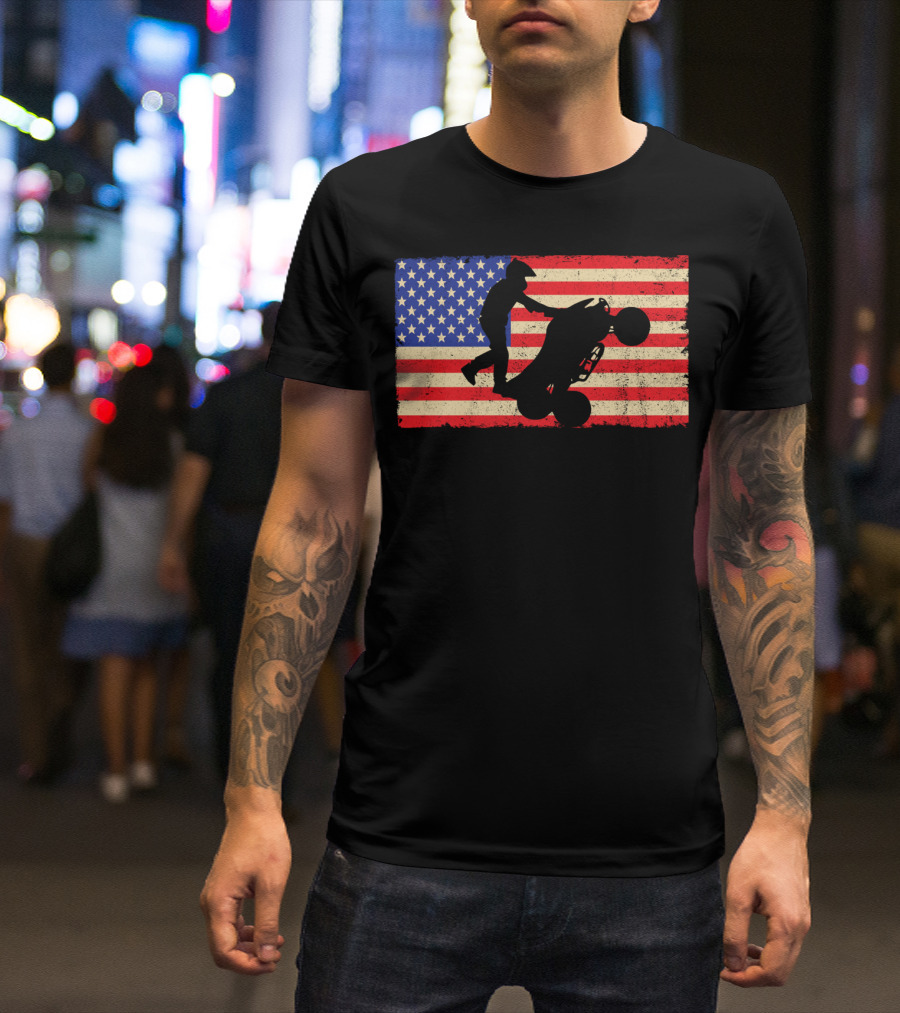 American Flag ATV Rider Wheelie Quad Bike Cool T-Shirt