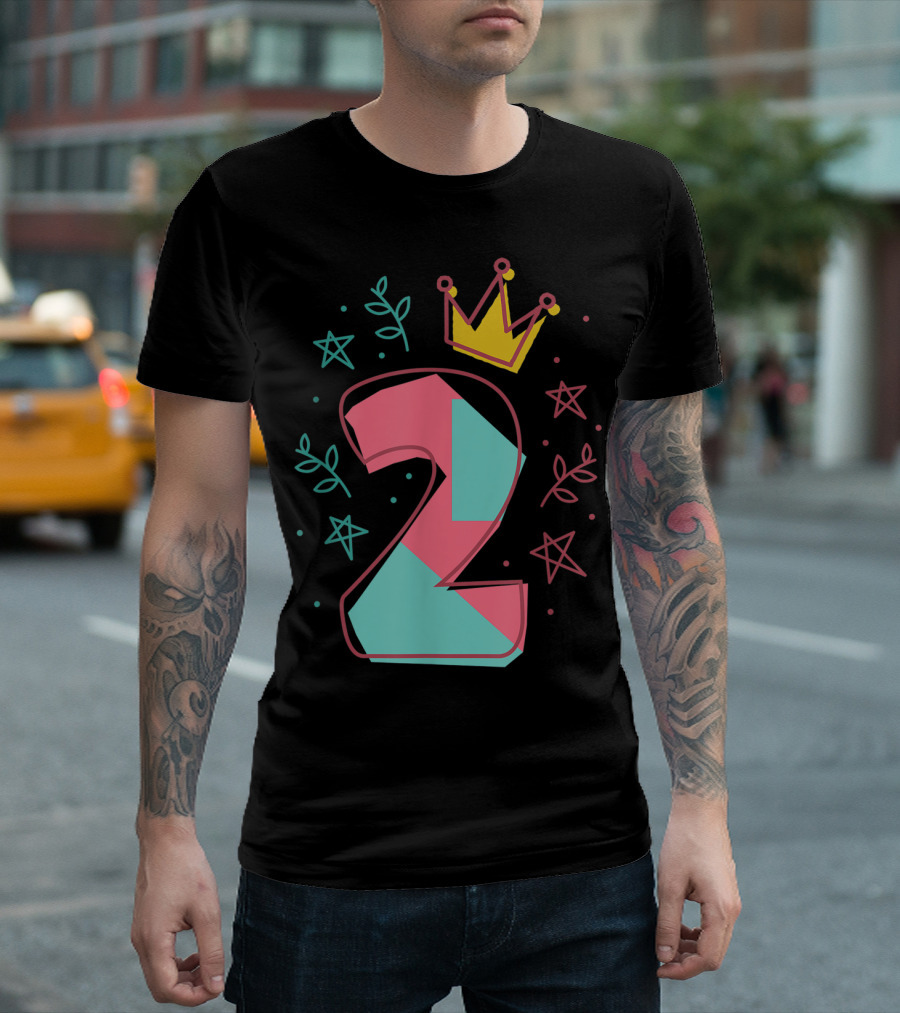 2Nd Birthday Crown Star Leaves 2 Years Old T-Shirt