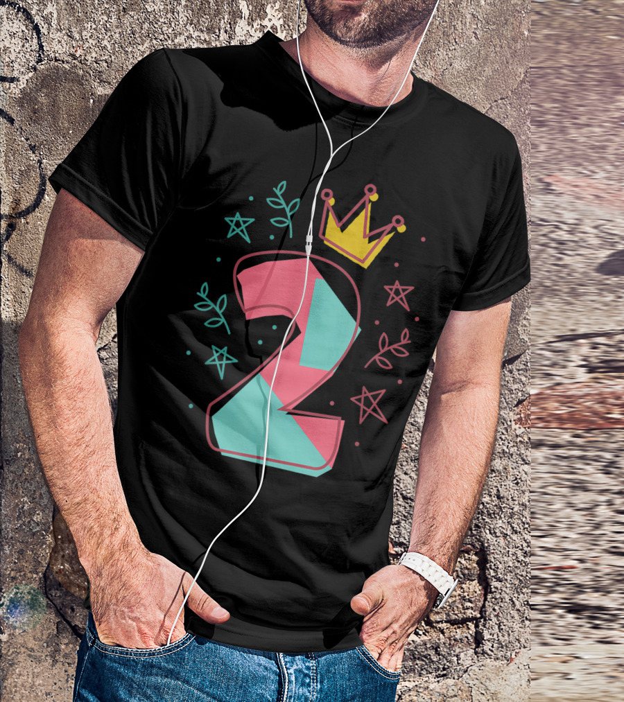 2Nd Birthday Crown Star Leaves 2 Years Old T-Shirt