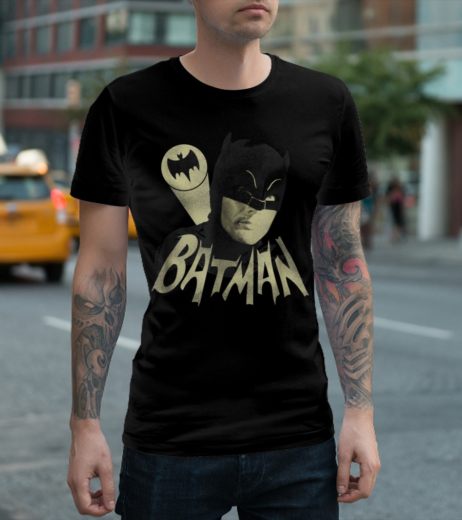 Batman Classic TV Series Bat Signal Logo and Iconic Hero Image T-Shirt
