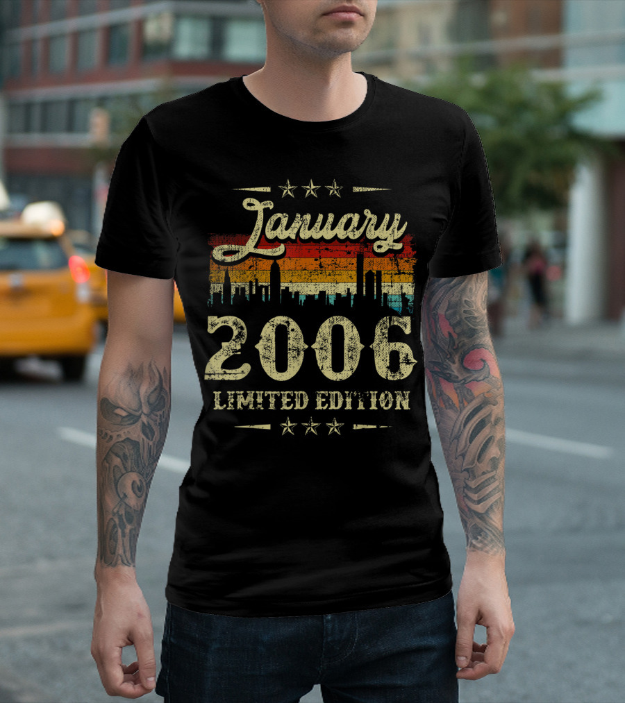 January 2006 Vintage Classic Stars Retro City Skyline T-Shirt
