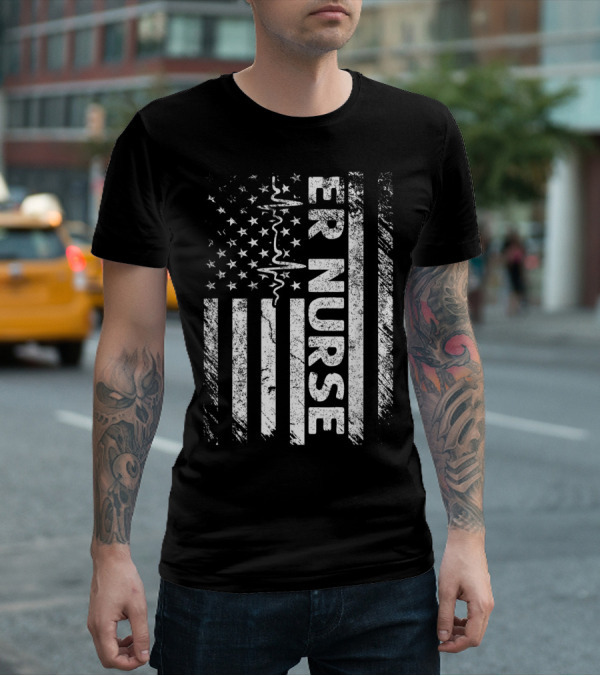 ER Nurse Distressed Flag Emergency T-Shirt