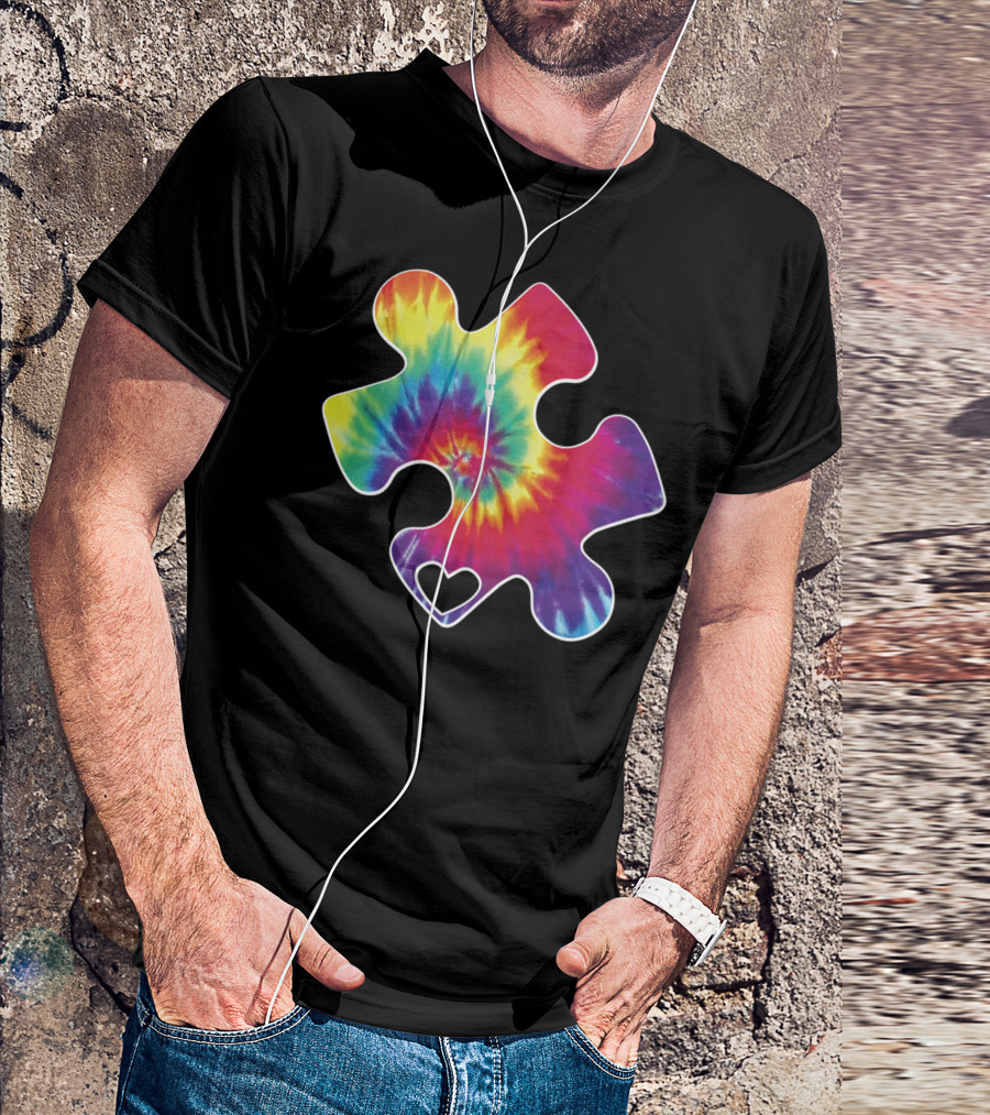 Tie-Dye Puzzle Piece Heart Cool Autism Awareness T-Shirt
