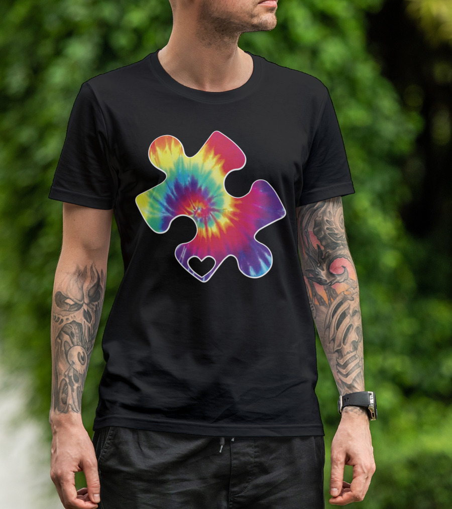 Tie-Dye Puzzle Piece Heart Cool Autism Awareness T-Shirt