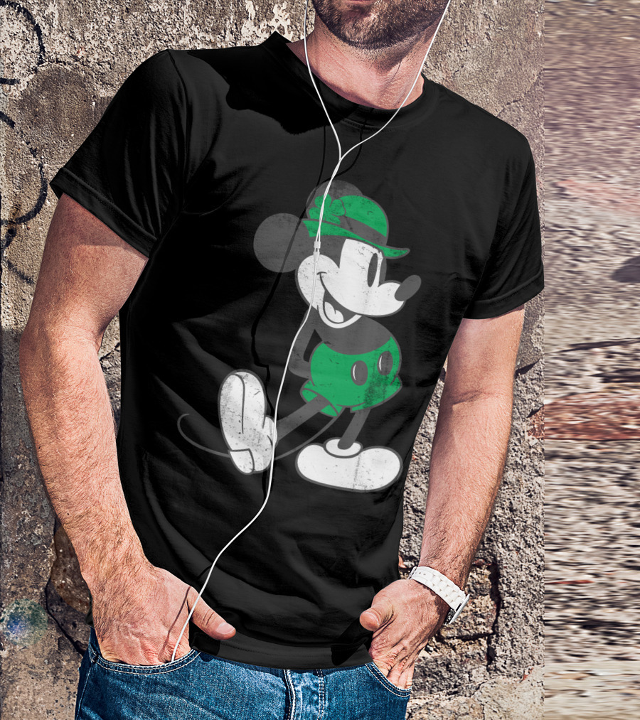 Mickey Mouse Classic Green Clover Hat Disney T-Shirt