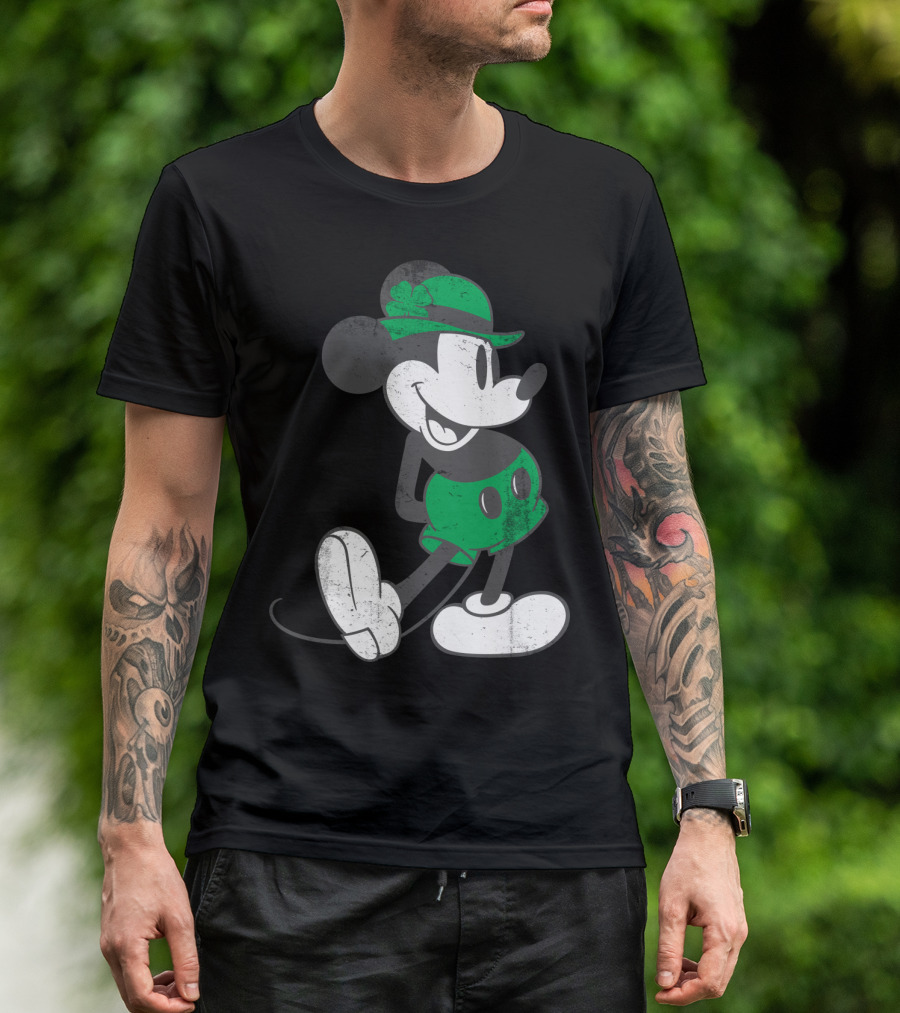 Mickey Mouse Classic Green Clover Hat Disney T-Shirt