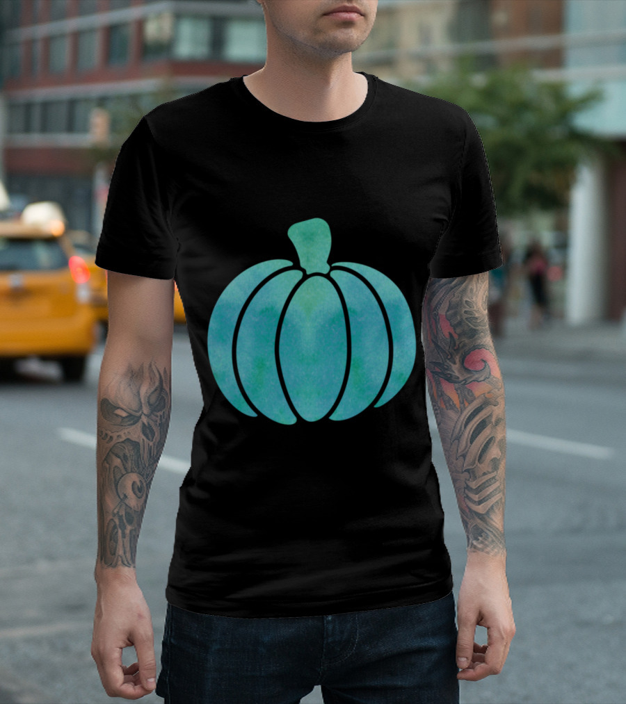 Fall Teal Pumpkin Girl Watercolor T-Shirt