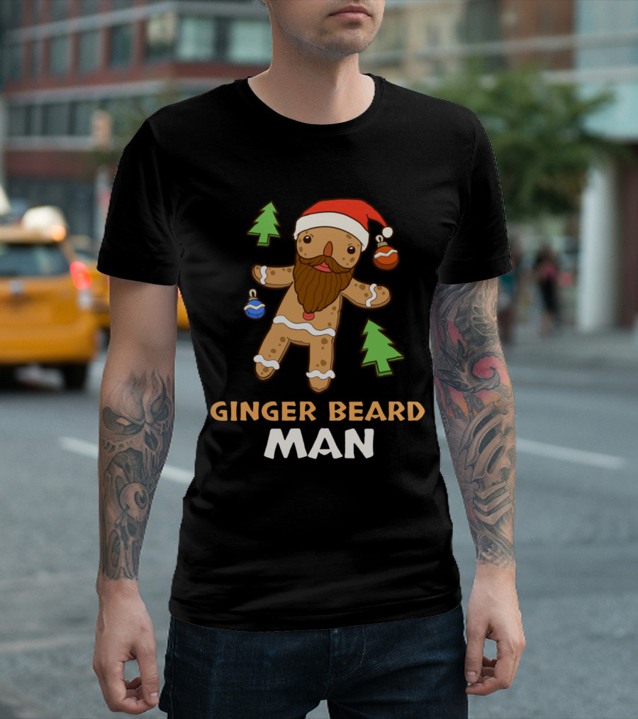Ginger Beard Man Christmas Gingerbread with Santa Hat and Ornaments T-Shirt