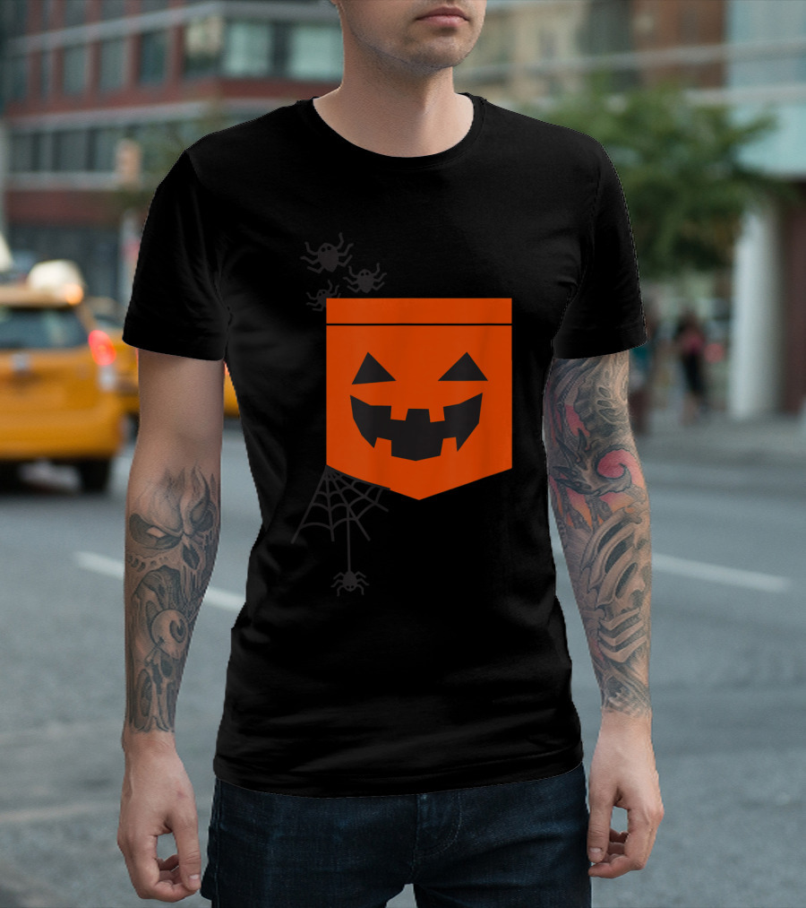 Happy Halloween Pumpkin with Spiderweb and Creepy Faces T-Shirt