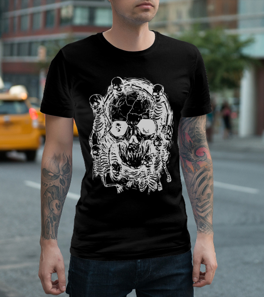 Happy Halloween Skeleton Skull Horror Scary Tattoo T-Shirt