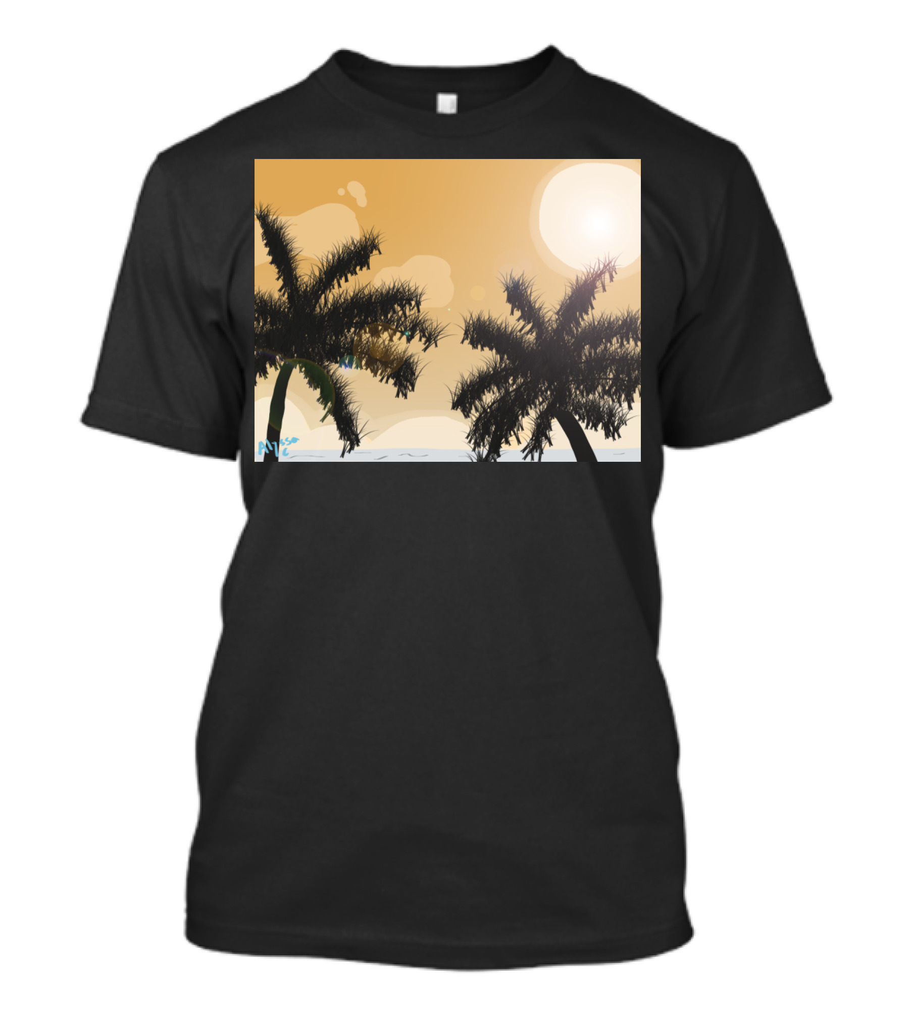 Beach Breeze Tropical Palm Sunset Ocean Scene T-Shirt