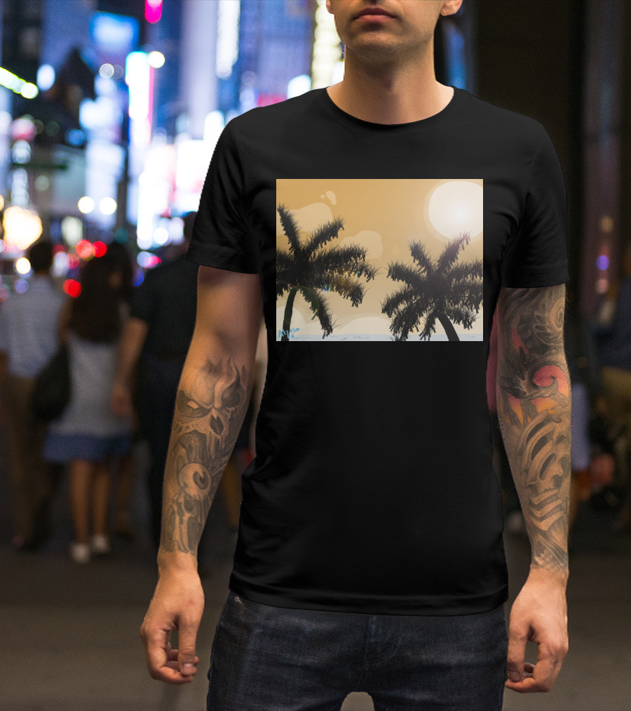Beach Breeze Tropical Palm Sunset Ocean Scene T-Shirt