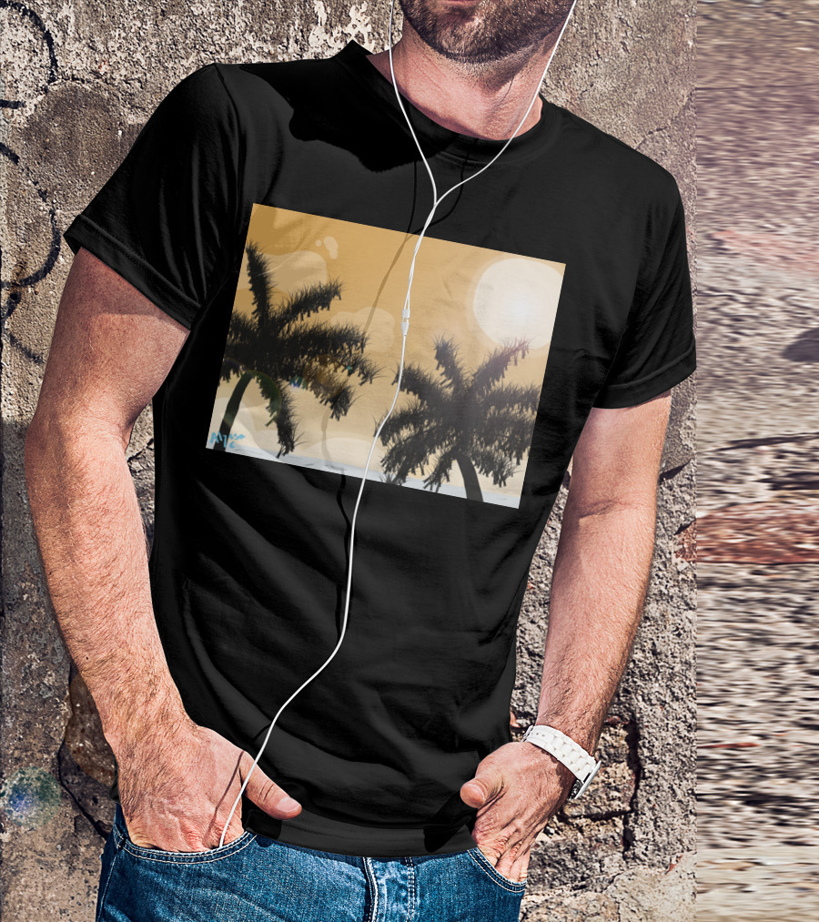Beach Breeze Tropical Palm Sunset Ocean Scene T-Shirt