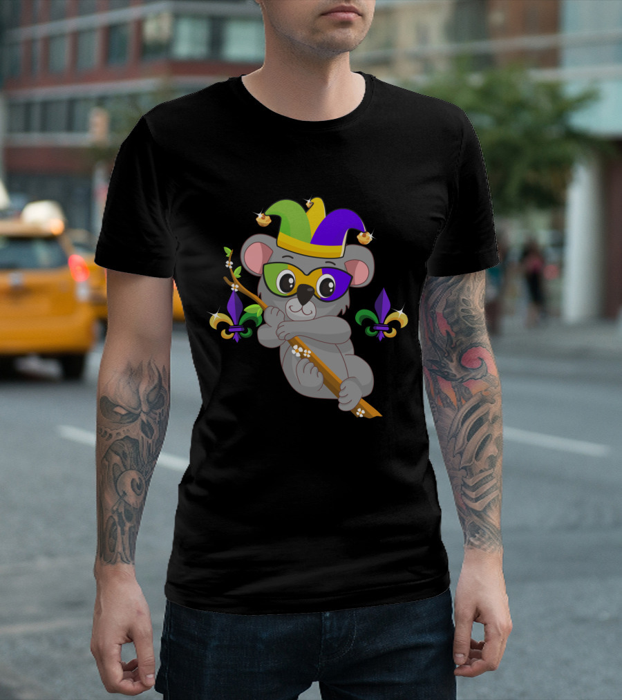 Mardi Gras Koala With Jester Hat And Fleur-de-Lis Elements T-Shirt