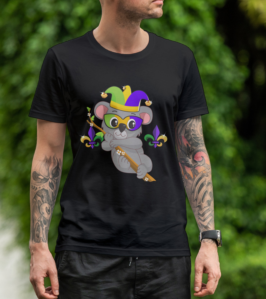 Mardi Gras Koala With Jester Hat And Fleur-de-Lis Elements T-Shirt