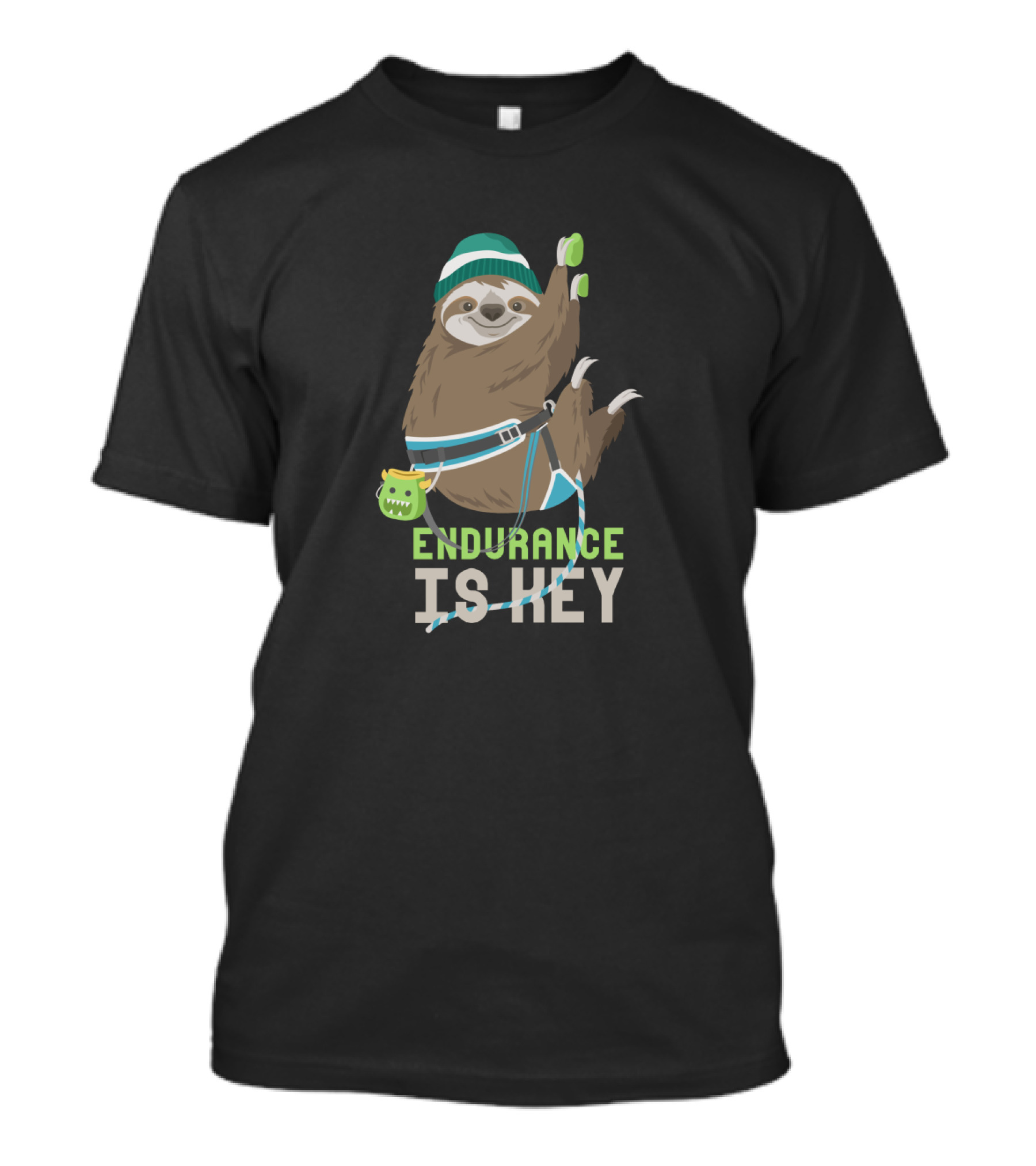 Endurance Is Key Sloth Climbing With Green Beanie And Carabiner T-Shirt