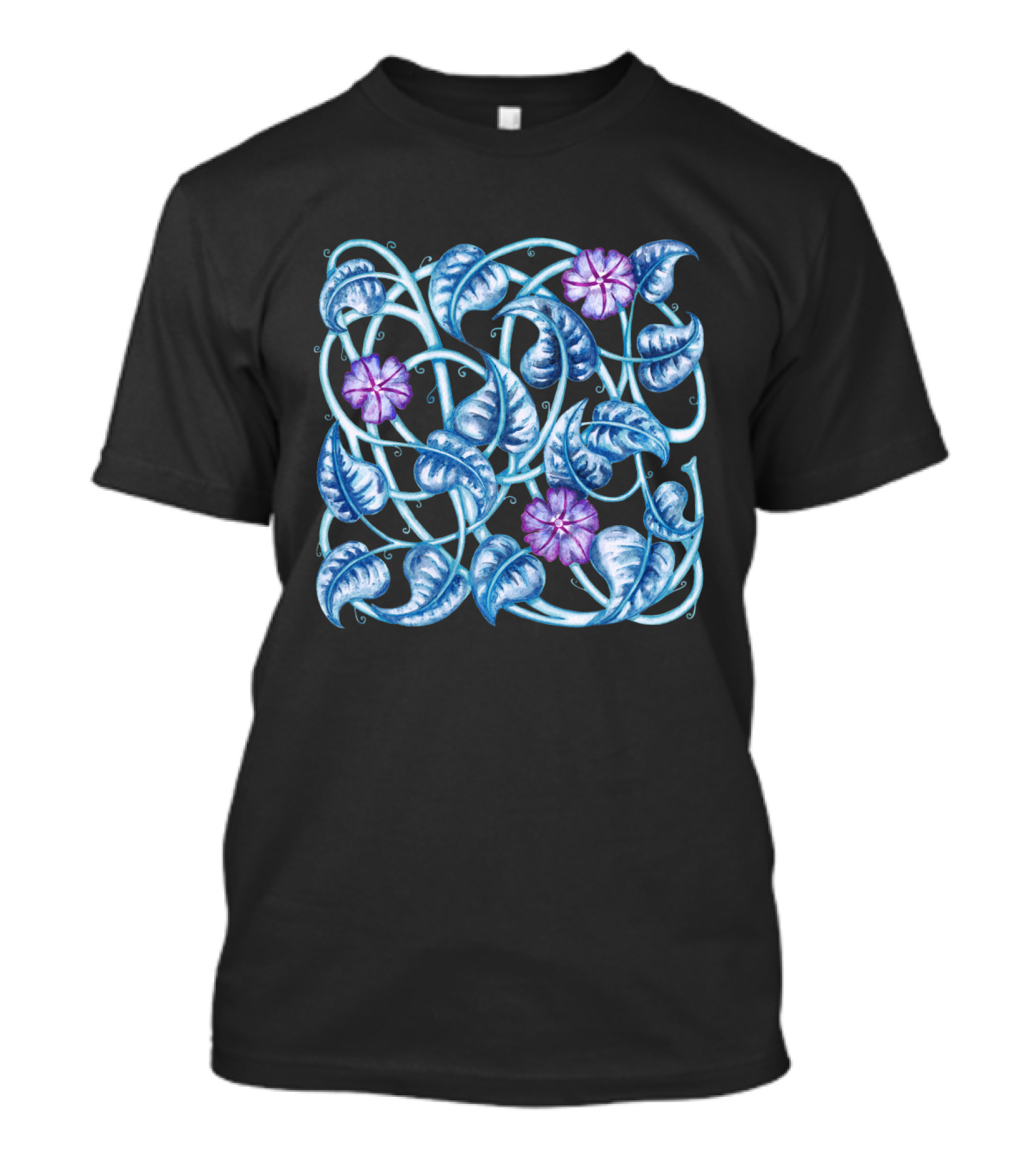 Morning Glory Floral Blue Vines And Purple Blossoms T-Shirt