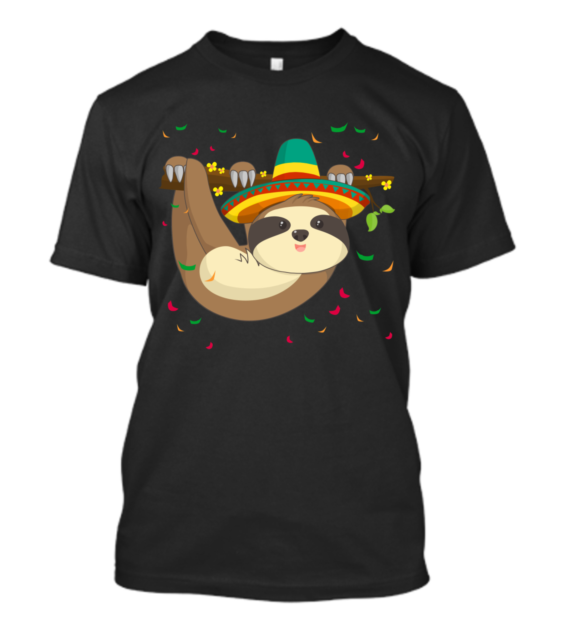 Cute Climbing Sloth Sombrero Celebration Fiesta Confetti T-Shirt