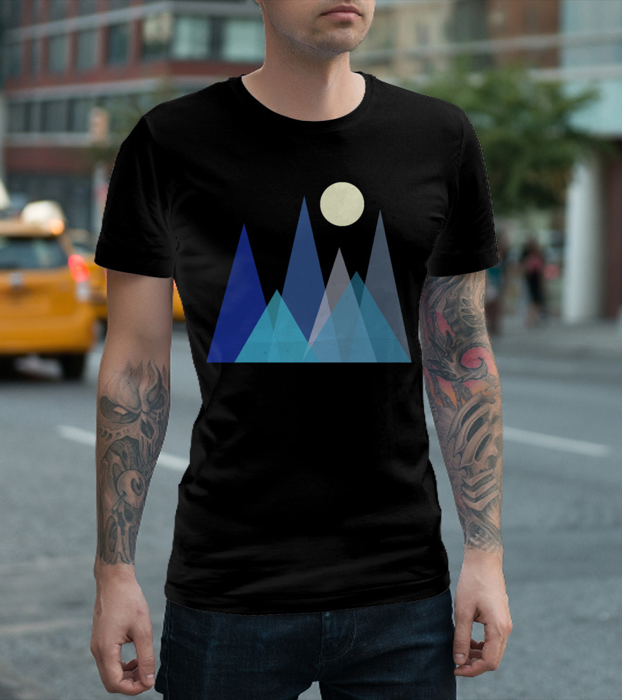 Geometric Peaks Under Moonlight with Mountain T-Shirt