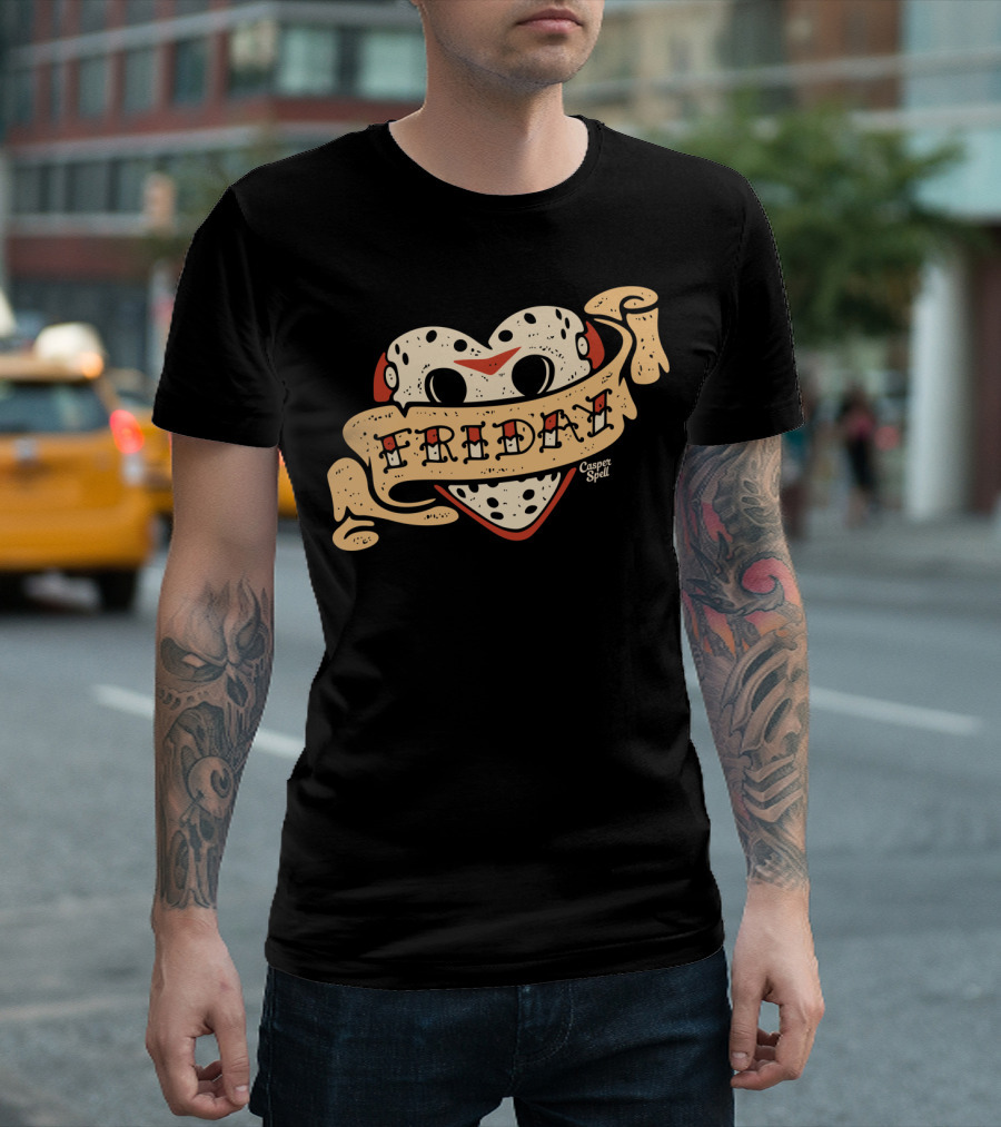 Jason Mask Heart Banner Friday Casper Spell T-Shirt