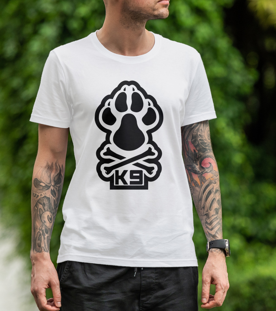 K9 Dog Paw Crossbones Symbol With Bold Typography T-Shirt