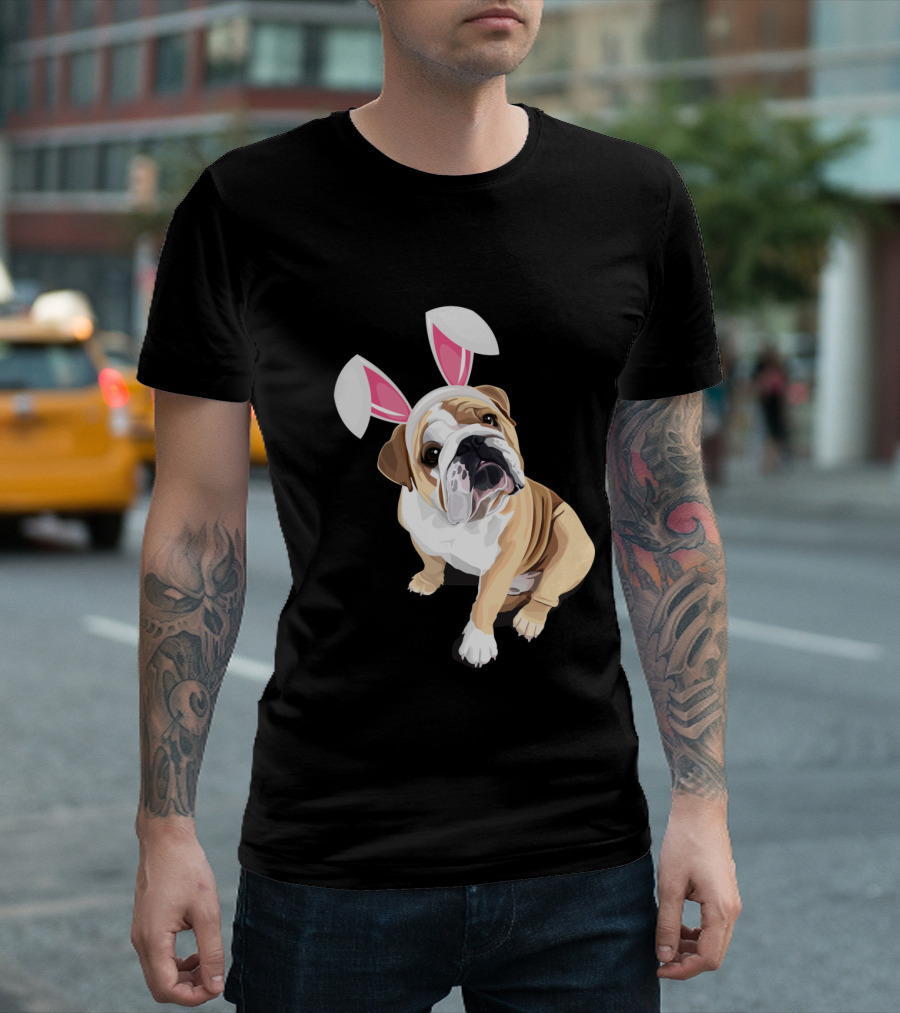Happy Easter Bulldog with Bunny Ears T-Shirt