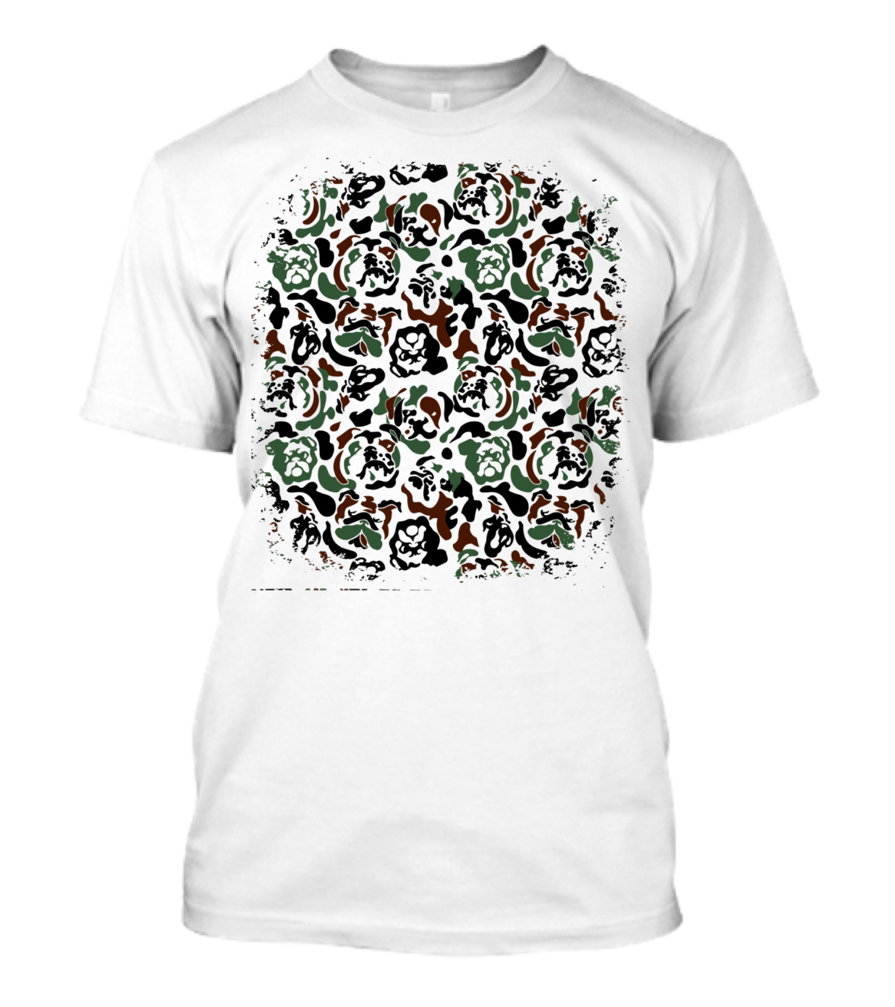English Bulldog Camouflage Pattern In Green Brown And Black T-Shirt