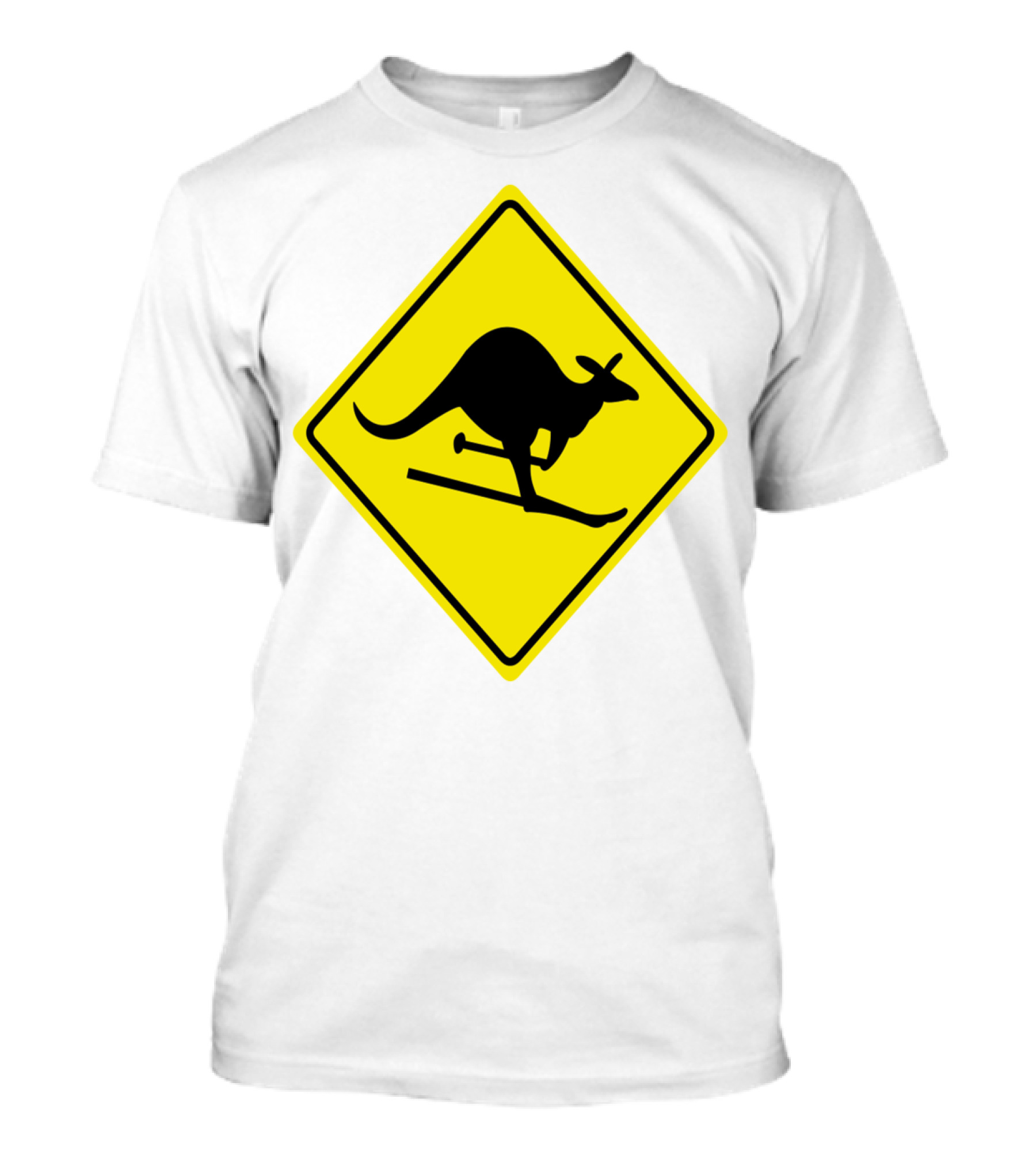 Kangaroo Skiing Road Sign Icon Yellow Caution T-Shirt