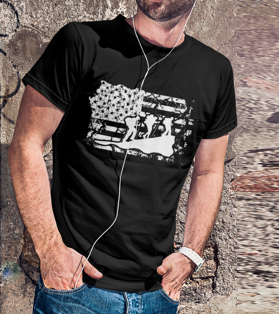 American Flag With Mountain Climbing T-Shirt