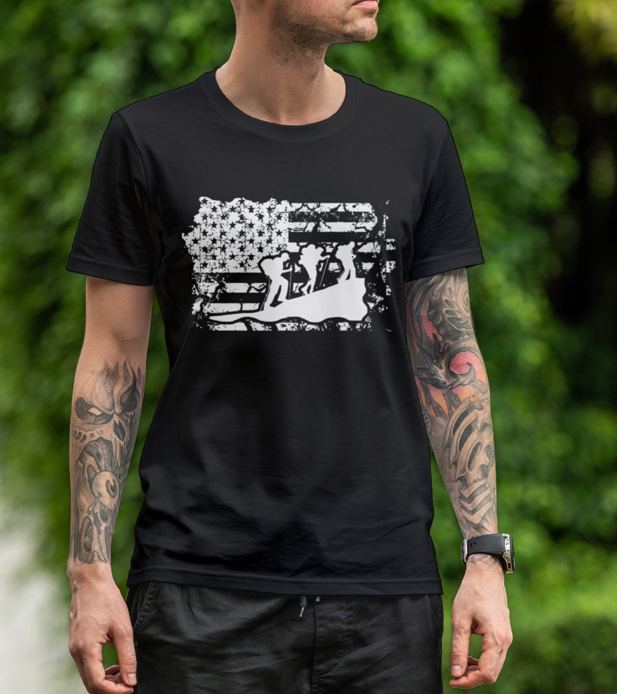 American Flag With Mountain Climbing T-Shirt