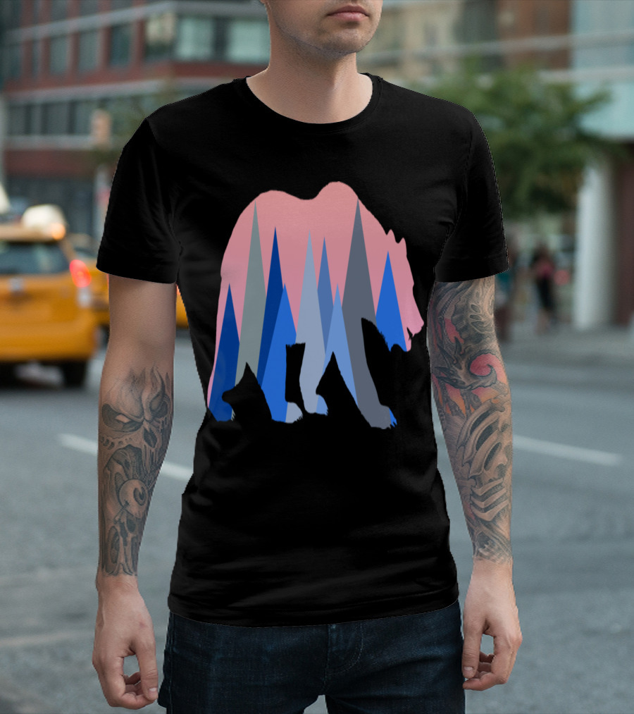Bear Silhouette with Vibrant Geometric Mountain Peaks T-Shirt