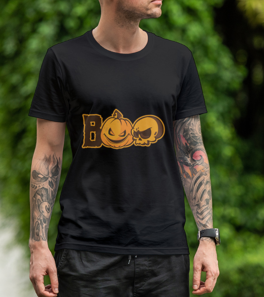BOO Halloween Pumpkin And Skull Fun Spooky T-Shirt