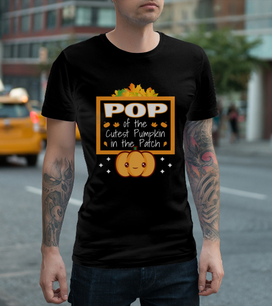 POP of the Cutest Pumpkin in the Patch with Smiling Pumpkin and Autumn Leaves T-Shirt