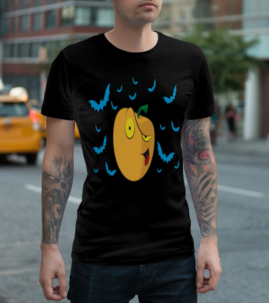 Witty Halloween Pumpkin and Blue Bats Spooky Fun T-Shirt
