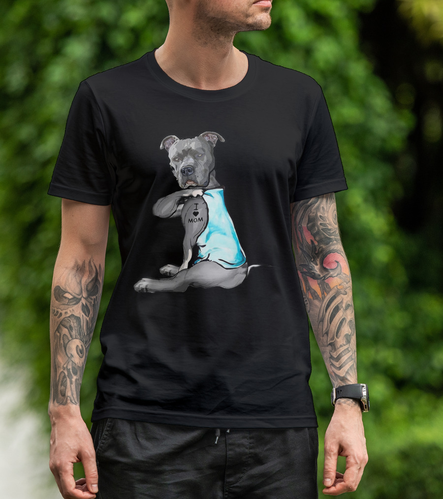 I Love Mom Pit Bull Tattoo T-Shirt