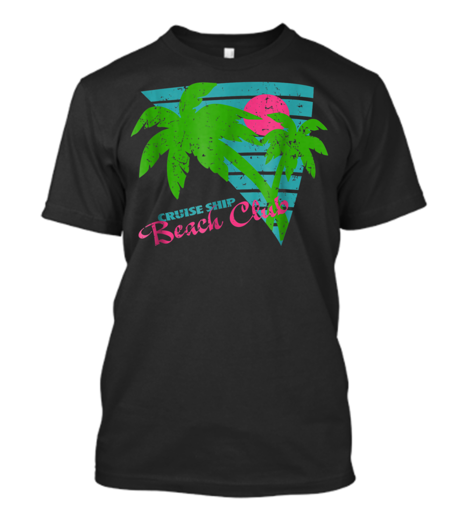 Cruise Ship Beach Club 80s Style Vintage Palm Trees Retro Sunset T-Shirt