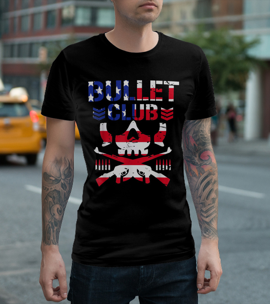 BULLET CLUB American Flag Skull Guns and Bullets T-Shirt