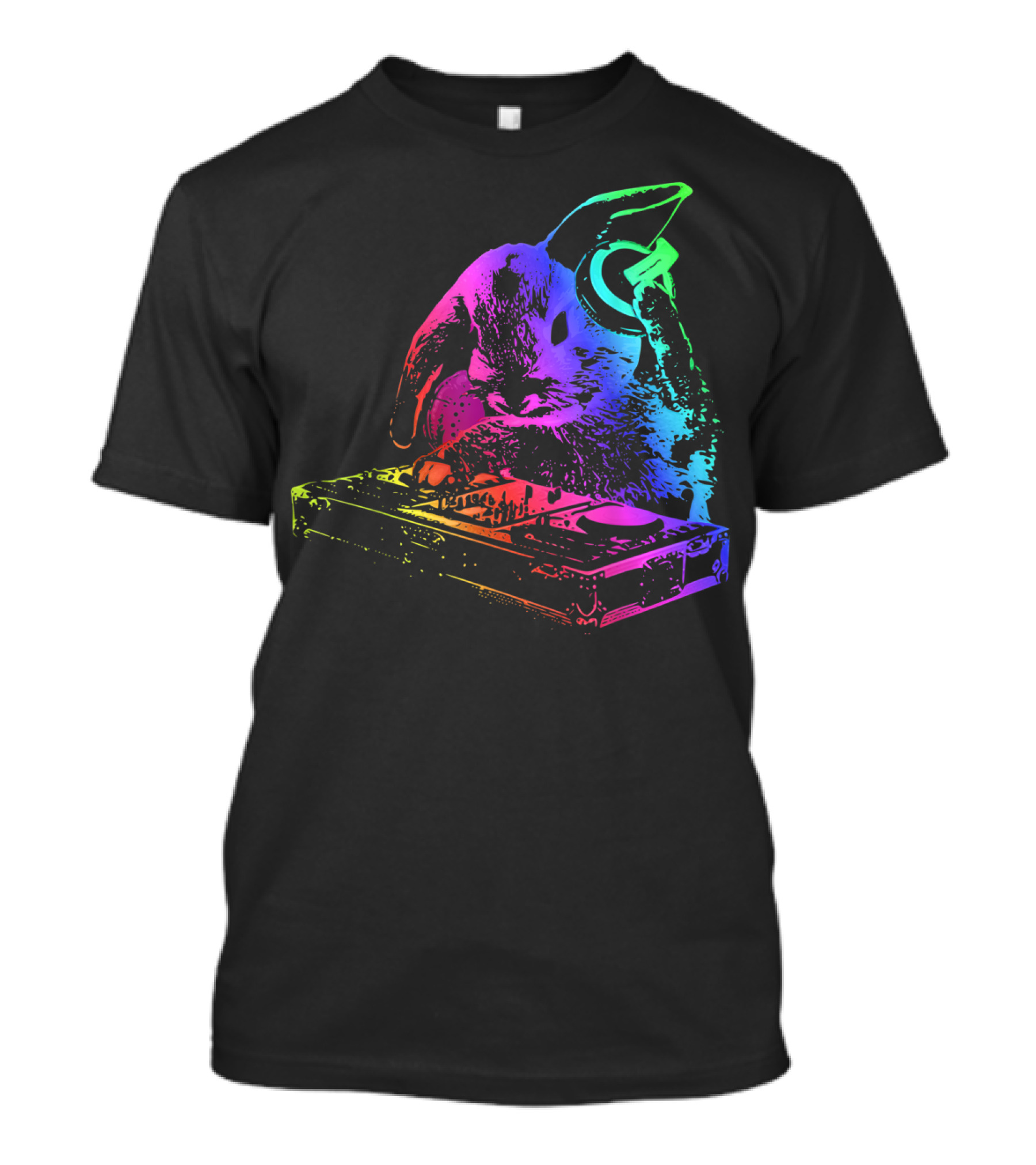 Rainbow DJ Rabbit With Headphones And Mixer T-Shirt