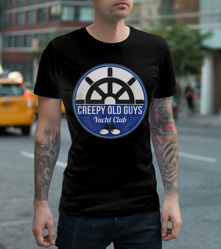 Creepy Old Guys Yacht Club Wheel and Binoculars T-Shirt