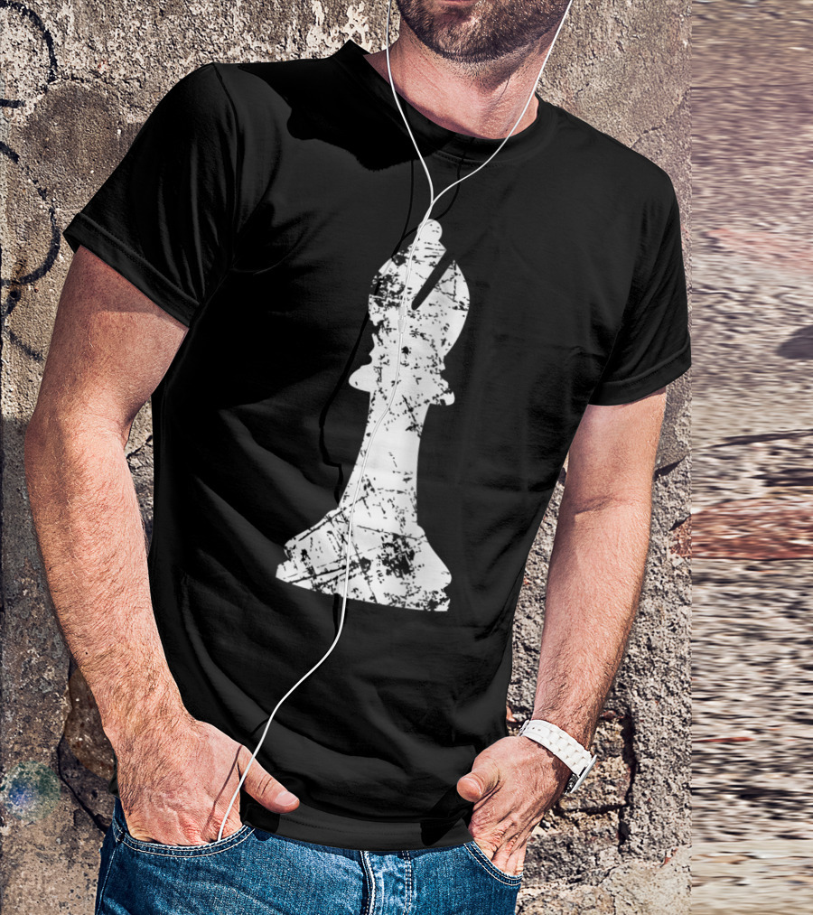 Chess Big Bishop Distressed Chess Club Player Bishop Piece T-Shirt