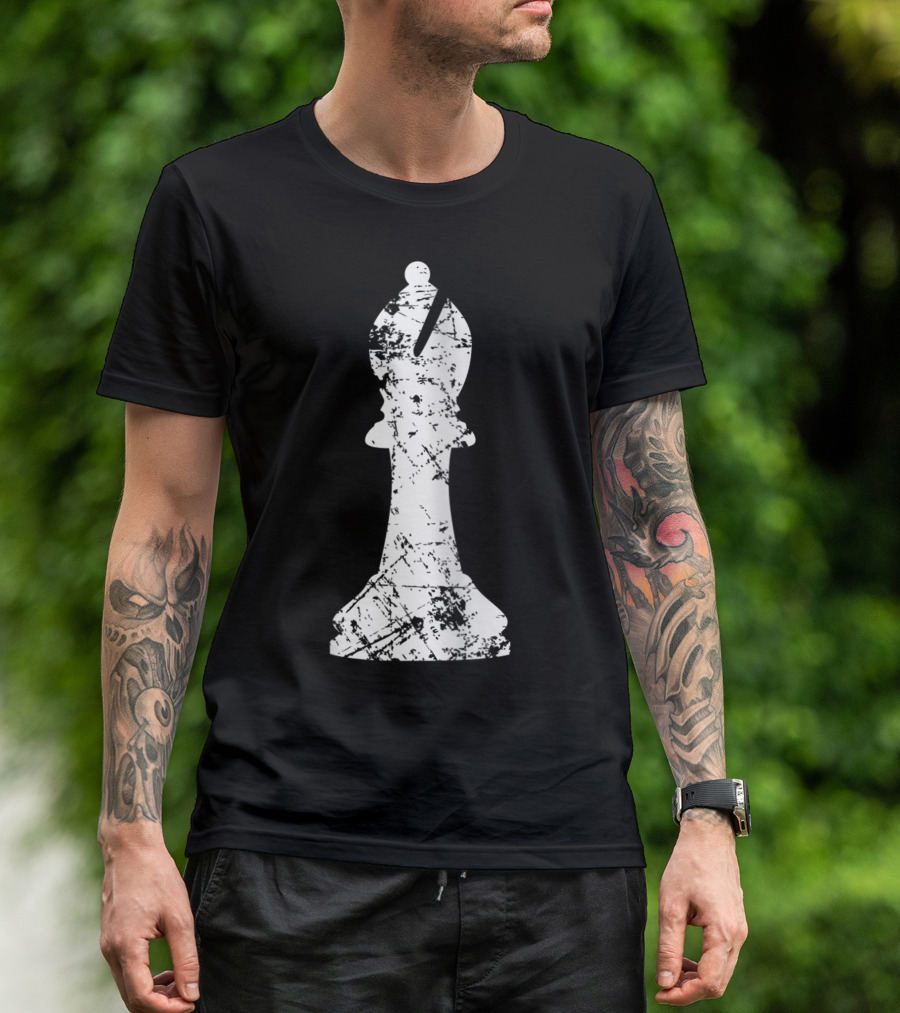 Chess Big Bishop Distressed Chess Club Player Bishop Piece T-Shirt
