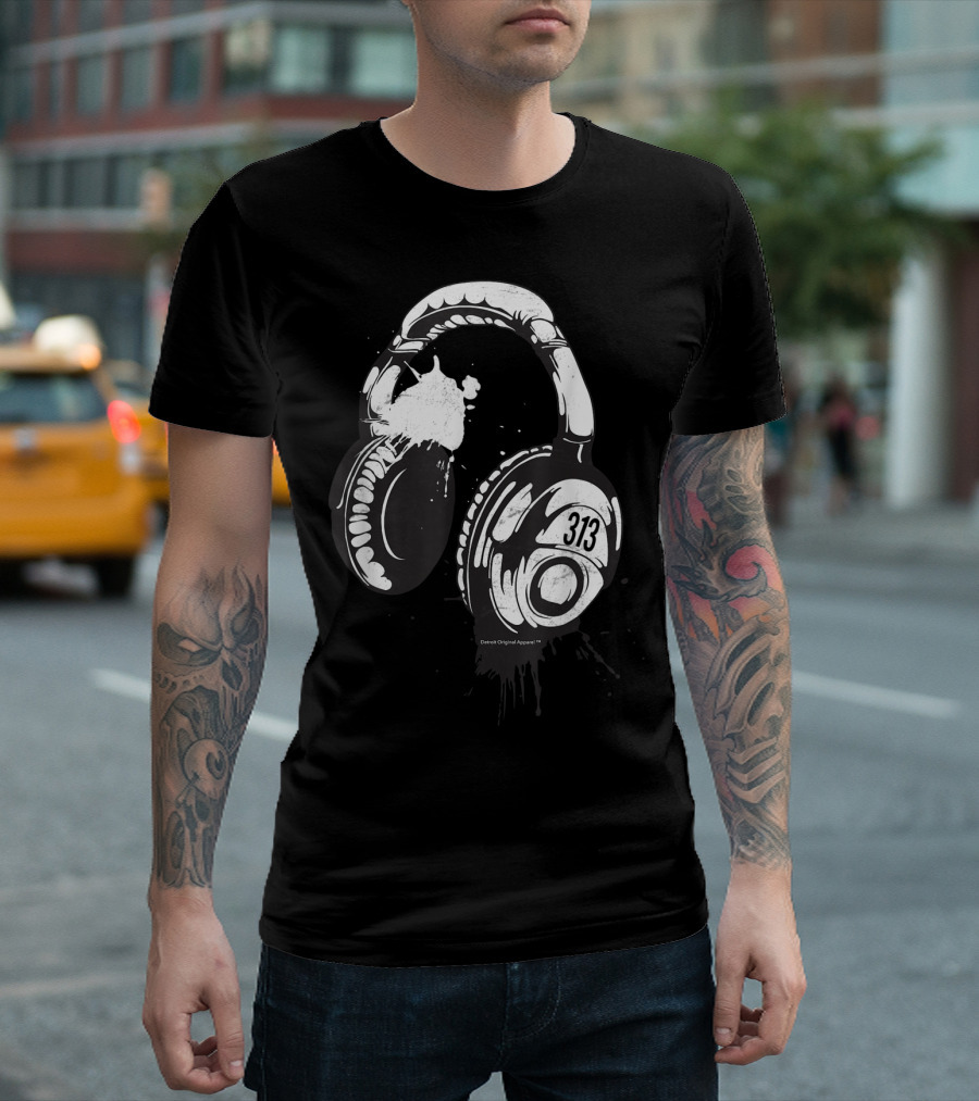 Detroit Techno 313 Headphones Festival Club Music T-Shirt