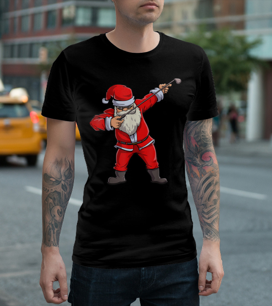 Dabbing Santa Golfing Christmas Club Hat Holiday Fun T-Shirt