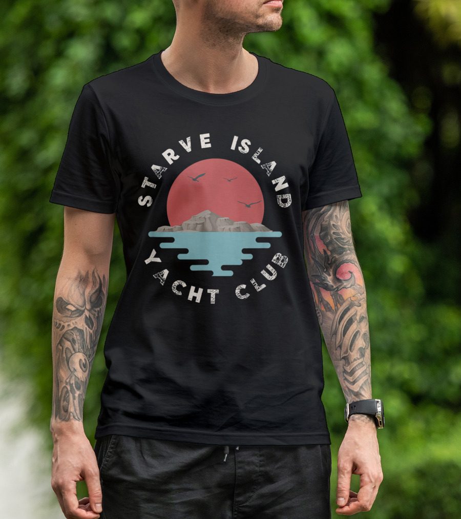Starve Island Yacht Club South Bass Retro Sunset Seagulls T-Shirt