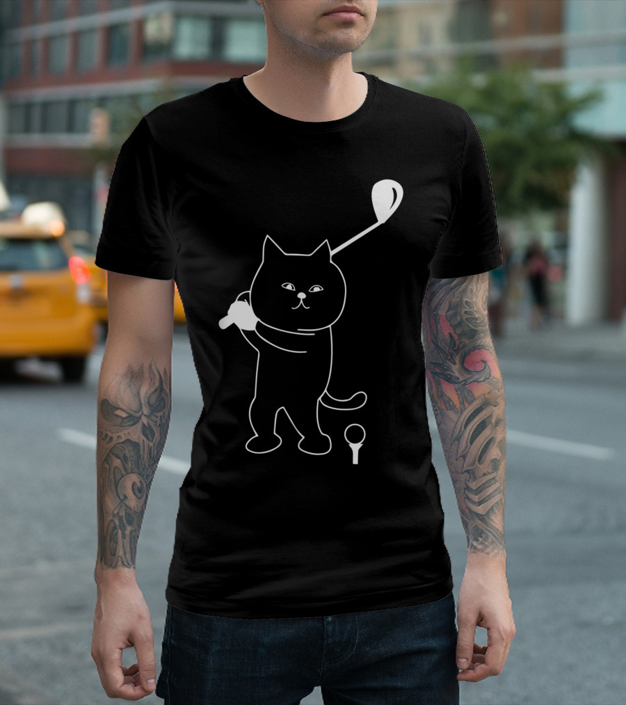 Golf Cat Club Men Golfing Golfer Dad Son Balls T-Shirt